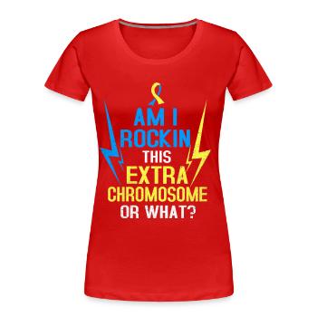 Down Syndrom - Frauen Premium Bio T-Shirt - Rot - Vorne - Mia (176cm)