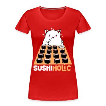 Sushi Go Riz Japon Tokyo Miso Nigiri Maki Udon - T-shirt bio Premium Femme - rouge - Devant - Mia (176cm)