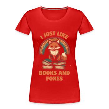 Süßer Fuchs mit Bücher - Frauen Premium Bio T-Shirt - Rot - Vorne - Mia (176cm)