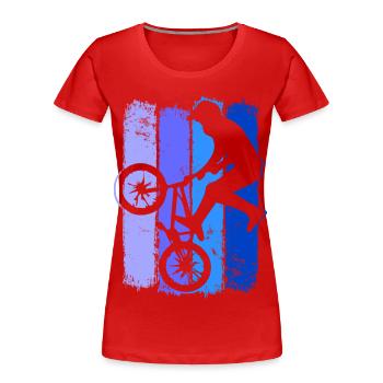 Bmx Retro | Bmx Fahrrad Fahrer Blau | Bmx Bike - Frauen Premium Bio T-Shirt - Rot - Vorne - Mia (176cm)