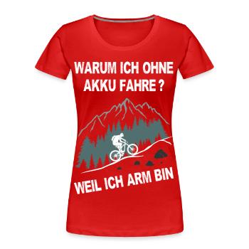 E-Bike, Mountainbike, bergauf, radfahren, Berge - Frauen Premium Bio T-Shirt - Rot - Vorne - Mia (176cm)