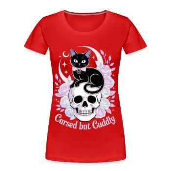 Verflucht und Kuschelig: Katzen-Schädel - Frauen Premium Bio T-Shirt - Rot - Vorne - Mia (176cm)
