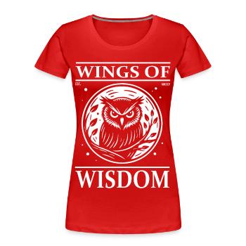 Hibou – Conception des ailes de la sagesse - T-shirt bio Premium Femme - rouge - Devant - Mia (176cm)