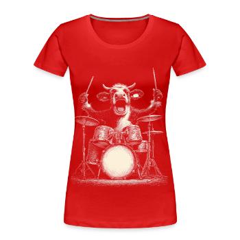 Alpenkuh Schlagzeug Drummer Berge Musik Lustig - Frauen Premium Bio T-Shirt - Rot - Vorne - Mia (176cm)