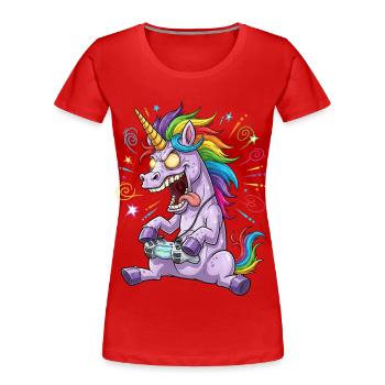 Joueur de licornes arc-en-ciel complètement drôle - T-shirt bio Premium Femme - rouge - Devant - Mia (176cm)