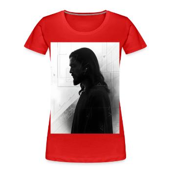 Minimalist portrait of Jesus - Women's Premium Organic T-Shirt - red - Front - Mia (176cm)