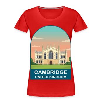 Cambridge UK Vintage Travel Poster Art - Women's Premium Organic T-Shirt - red - Front - Mia (176cm)