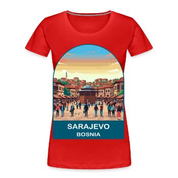 Sarajevo Bosnia Vintage Travel Poster Art - Women's Premium Organic T-Shirt - red - Front - Mia (176cm)