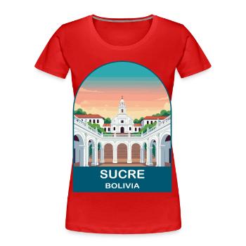 Sucre Bolivia White City Vintage Travel Poster - Women's Premium Organic T-Shirt - red - Front - Mia (176cm)