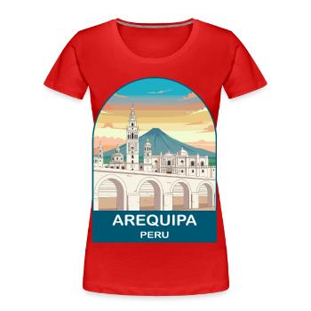 Arequipa Peru Volcano Vintage Travel Poster - Women's Premium Organic T-Shirt - red - Front - Mia (176cm)