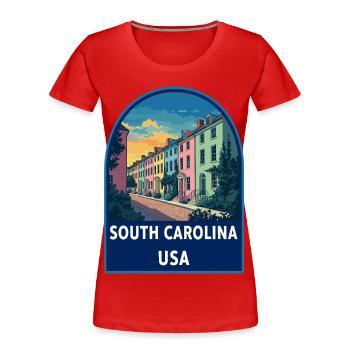 Badge rétro de la rangée arc-en-ciel Charleston de Caroline du Sud - T-shirt bio Premium Femme - rouge - Devant - Mia (176cm)