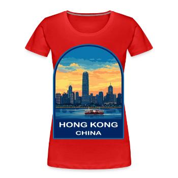 Hong Kong Ferry Skyline Retro Sunset Reiseabzeichen - Frauen Premium Bio T-Shirt - Rot - Vorne - Mia (176cm)