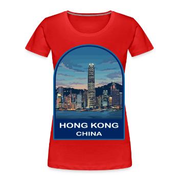 Emblème rétro du port de Victoria de la Skyline de Hong Kong - T-shirt bio Premium Femme - rouge - Devant - Mia (176cm)