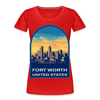 Fort Worth Texas Skyline Retro Sonnenuntergangs-Reiseabzeichen - Frauen Premium Bio T-Shirt - Rot - Vorne - Mia (176cm)