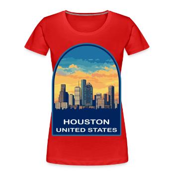 Houston Texas Skyline Retro Sonnenuntergangs-Reiseabzeichen - Frauen Premium Bio T-Shirt - Rot - Vorne - Mia (176cm)