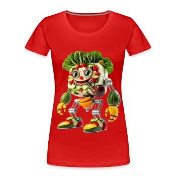 Cute Veggie Robot Tuxedo Pipe - Women's Premium Organic T-Shirt - red - Front - Mia (176cm)