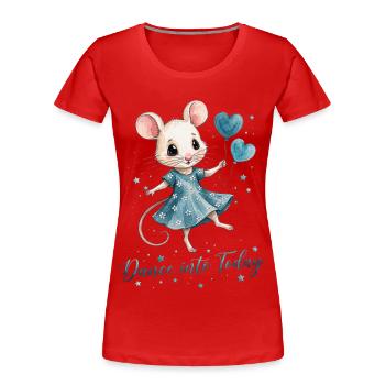 Dancing Mouse with Heart Balloons - Women's Premium Organic T-Shirt - red - Front - Mia (176cm)