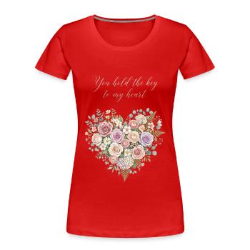 Floral key to the heart - Women's Premium Organic T-Shirt - red - Front - Mia (176cm)