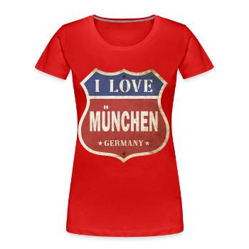 München Deutschland Stadt I Love Vintage Retro - Frauen Premium Bio T-Shirt - Rot - Vorne - Mia (176cm)