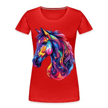 Ein psychedelischer Pferdekopf - Frauen Premium Bio T-Shirt - Rot - Vorne - Mia (176cm)