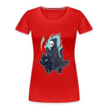 Grim Reaper Riding Cat Funny Death Halloween - Women's Premium Organic T-Shirt - red - Front - Mia (176cm)