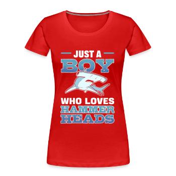 Juste un garçon qui aime les requins-marteaux - T-shirt bio Premium Femme - rouge - Devant - Mia (176cm)