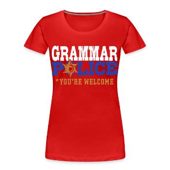 Grammatik-Polizei Rechntschreibung - Frauen Premium Bio T-Shirt - Rot - Vorne - Mia (176cm)