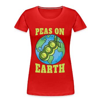 Peas On Earth Pun Peace World Globe Earth Day - Women's Premium Organic T-Shirt - red - Front - Mia (176cm)