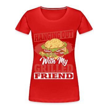 Traîner avec mon ami hamburger grillé - T-shirt bio Premium Femme - rouge - Devant - Mia (176cm)