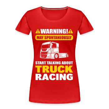 Warning May Spontaneously Start Talking About - Women's Premium Organic T-Shirt - red - Front - Mia (176cm)