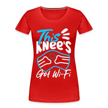 Bionic Knee Club Kniegelenkersatz Bionic Knee Club - Frauen Premium Bio T-Shirt - Rot - Vorne - Mia (176cm)