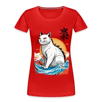 Ukiyo-E Katzen Monster Japan Welle Streetwear - Frauen Premium Bio T-Shirt - Rot - Vorne - Mia (176cm)