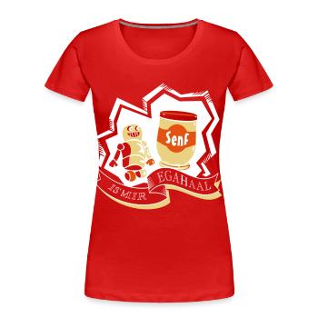 Roboter mit Senf = IS MIR EGAL - Frauen Premium Bio T-Shirt - Rot - Vorne - Mia (176cm)