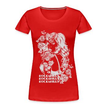 Rose Rockabilly Girl (1) - Women's Premium Organic T-Shirt - red - Front - Mia (176cm)