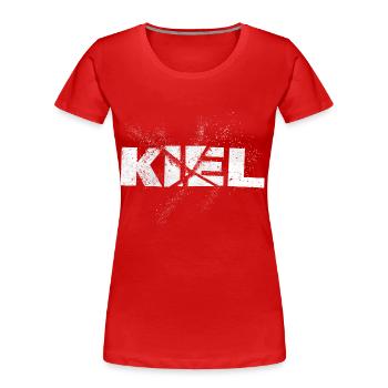 Kiel Germany City Font Grunge Splash - Women's Premium Organic T-Shirt - red - Front - Mia (176cm)