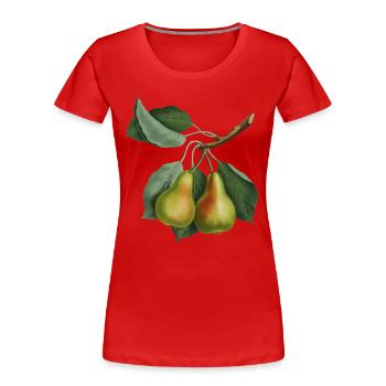 Poire vintage, Illustration botanique, Dessin - T-shirt bio Premium Femme - rouge - Devant - Mia (176cm)