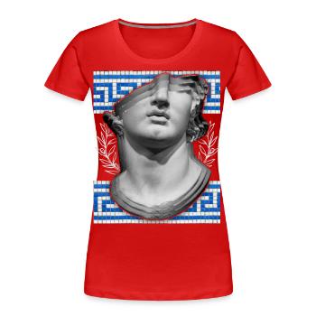 Griechenland, antike Skulptur, Mäandermuster - Frauen Premium Bio T-Shirt - Rot - Vorne - Mia (176cm)