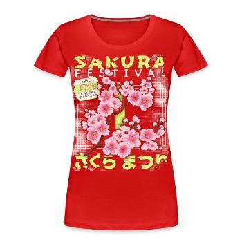 Japanese Cherry Blossom, Sakura Cherry Blossom Festival - Women's Premium Organic T-Shirt - red - Front - Mia (176cm)