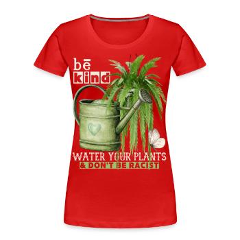 Pflanzen-Fan, Antirassismus be-kind, Frieden Peace - Frauen Premium Bio T-Shirt - Rot - Vorne - Mia (176cm)
