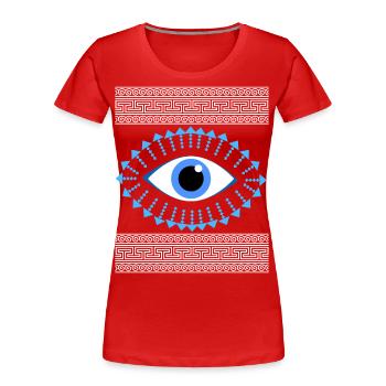 Antikes griechisches Mäander blaues Auge - Frauen Premium Bio T-Shirt - Rot - Vorne - Mia (176cm)