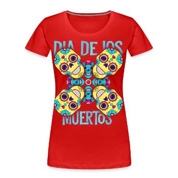 Dia-De-Los-Muertos, Sugar-Skull, Skull, Skull - Women's Premium Organic T-Shirt - red - Front - Mia (176cm)