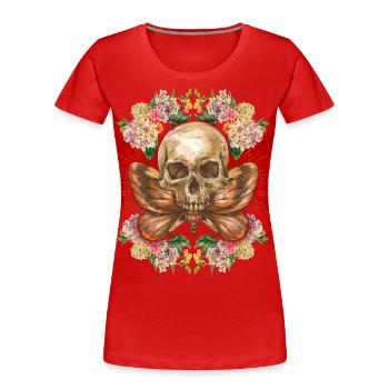 Totenkopf Schädel Skull mit Nachtfalter Hortensien - Frauen Premium Bio T-Shirt - Rot - Vorne - Mia (176cm)