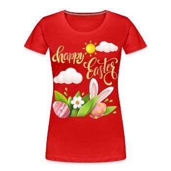 Happy-Easter Calligraphy, Easter Egg, Happy Easter - Women's Premium Organic T-Shirt - red - Front - Mia (176cm)