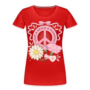 Symbole de paix Signe de paix, Amour-Paix-Fleurs - T-shirt bio Premium Femme - rouge - Devant - Mia (176cm)