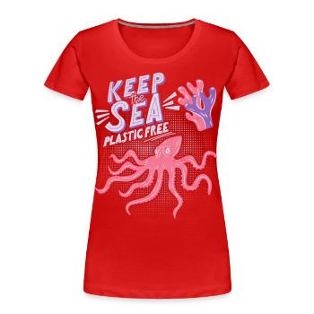 Océan, Mer, Poulpe, Conservation marine - T-shirt bio Premium Femme - rouge - Devant - Mia (176cm)