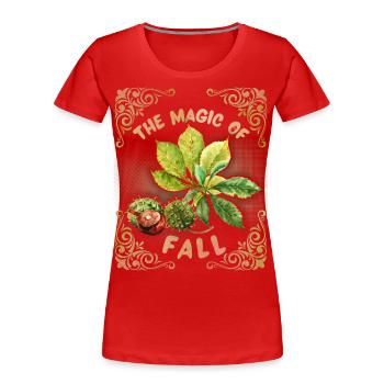 Automne, Automne, Automne, Feuilles de châtaignier, Feuilles de châtaignier - T-shirt bio Premium Femme - rouge - Devant - Mia (176cm)