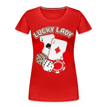 Lucky Lady, chance dans le jeu, bonheur amoureux - T-shirt bio Premium Femme - rouge - Devant - Mia (176cm)
