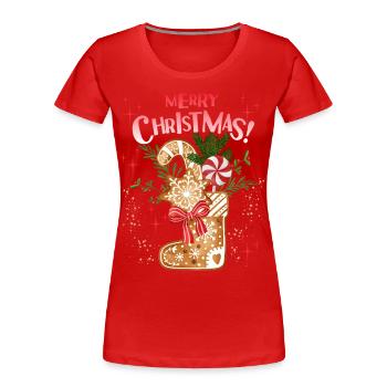 Christmas Gingerbread Boots, St. Nicholas - Women's Premium Organic T-Shirt - red - Front - Mia (176cm)
