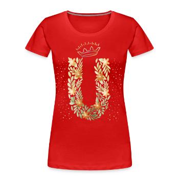 Lettre monogramme U avec couronne, ornement floral - T-shirt bio Premium Femme - rouge - Devant - Mia (176cm)