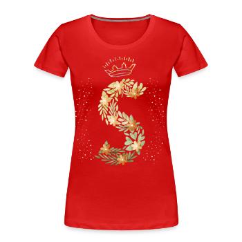 Lettre monogramme S avec couronne, ornement floral - T-shirt bio Premium Femme - rouge - Devant - Mia (176cm)